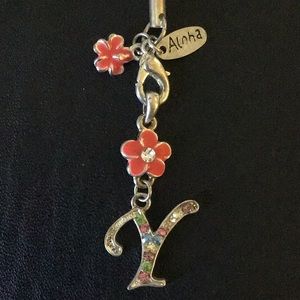 PURSE CHARM Y INITIAL WITH CRYSTALS AND FLOWERS